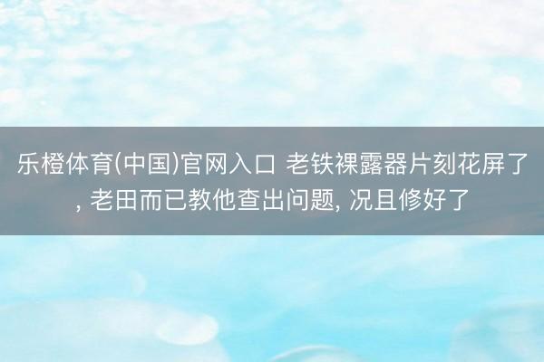 乐橙体育(中国)官网入口 老铁裸露器片刻花屏了， 老田而已教他查出问题， 况且修好了